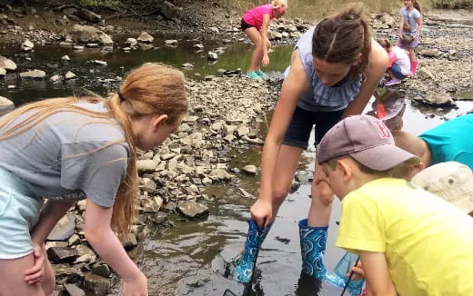 a group of people digging in the mud