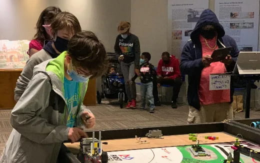 a group of people in a classroom