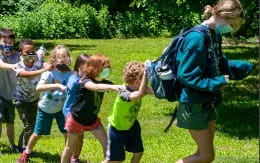 a group of children running