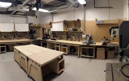 a room with several desks
