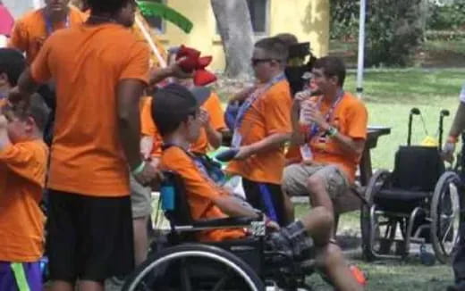 a group of people in wheelchairs