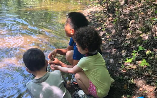 a group of children playing in a river