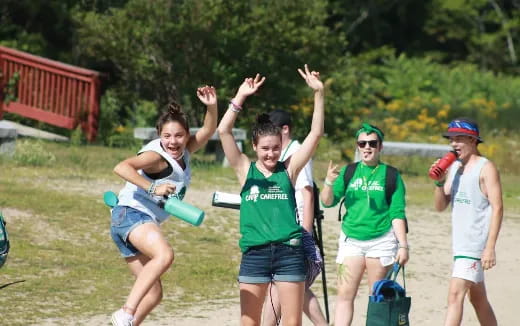 a group of people running