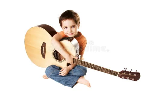 a baby playing a guitar