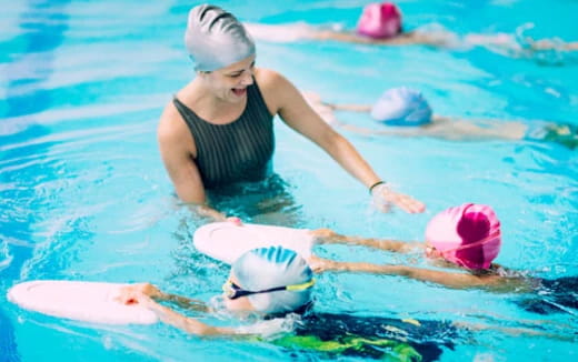 a woman in a pool