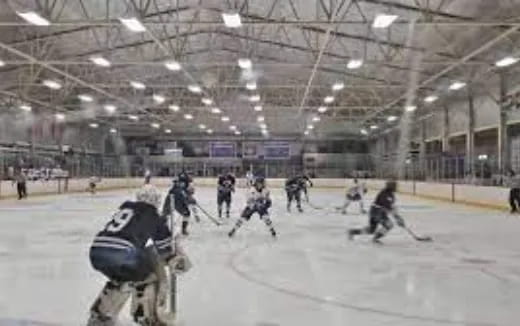 a hockey game in a stadium