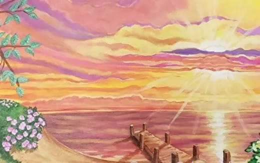 a painting of a sunset