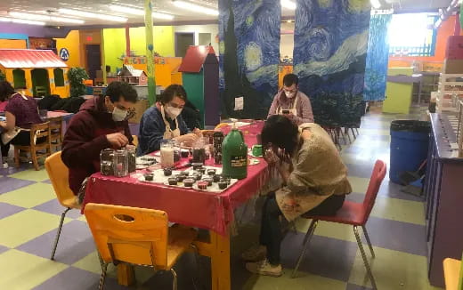 a group of people sitting at a table