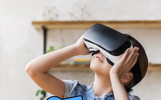 a child wearing a virtual reality headset