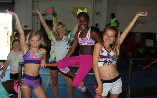 a group of girls in a gym