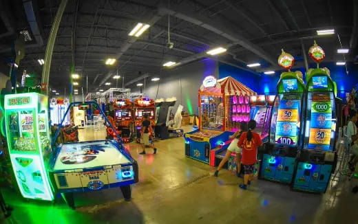 a group of people playing in a store