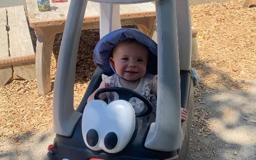 a baby in a stroller