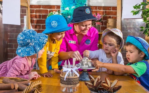 a group of children wearing hats