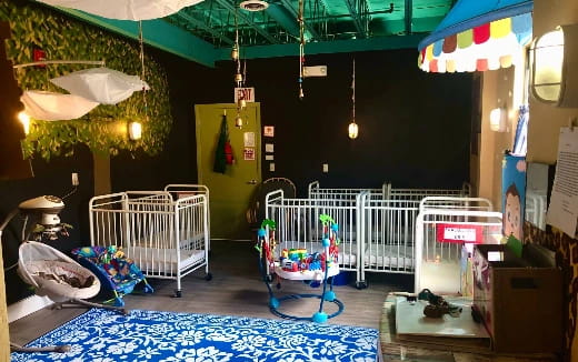 a store with a couple of cages