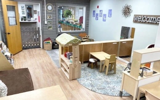 a room with tables and chairs