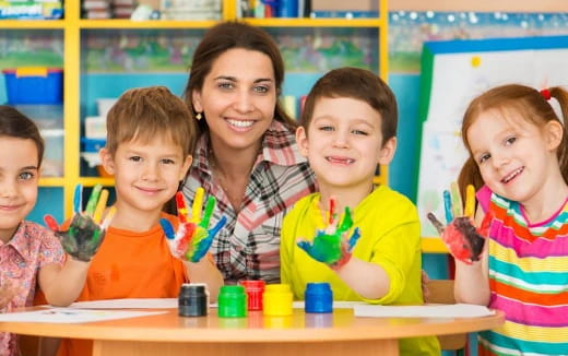 a person and several children