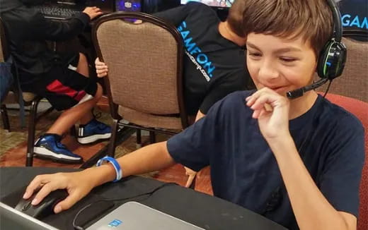 a boy wearing headphones