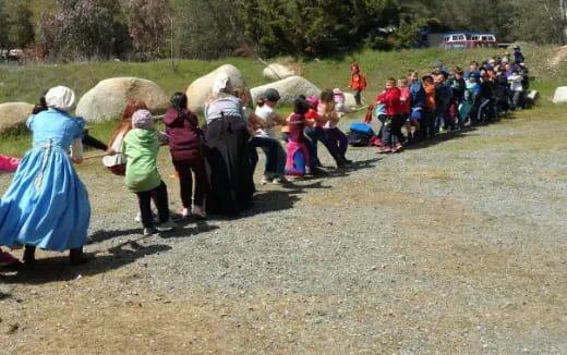 a group of people outside