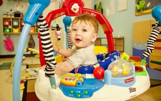 a baby in a highchair