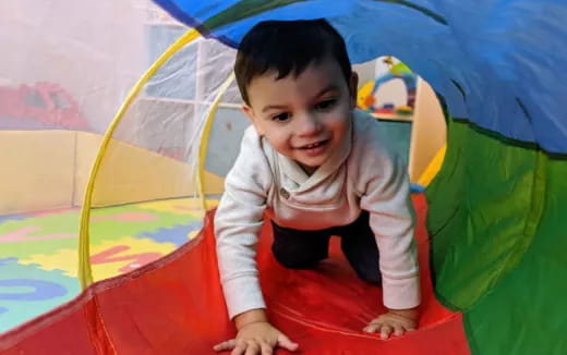 a child in a tent