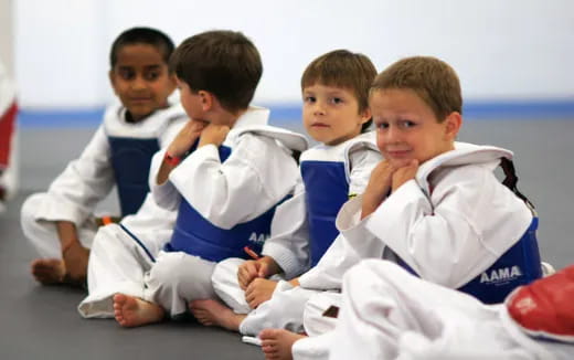 a group of boys in karate uniforms