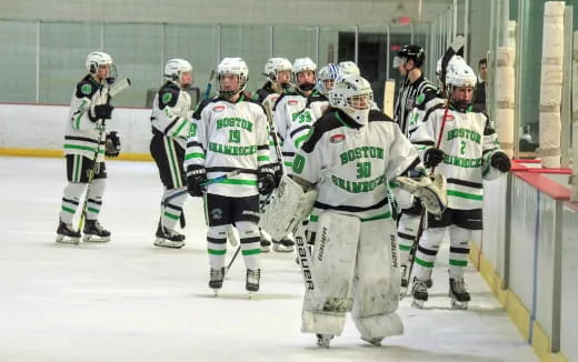 a group of hockey players on ice