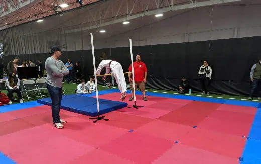 a group of people in a gym