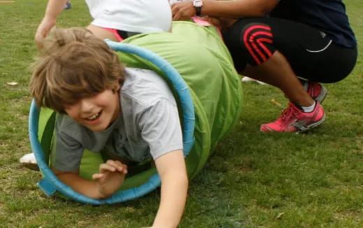 a group of people on a trampoline