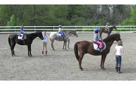 a group of people riding horses