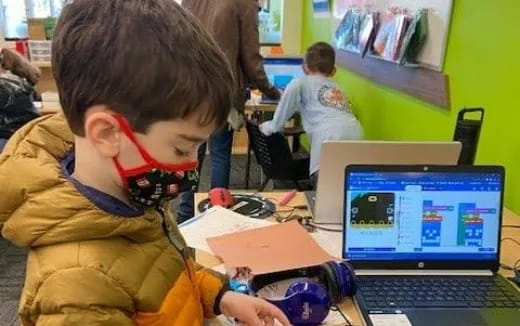 a young boy using a laptop
