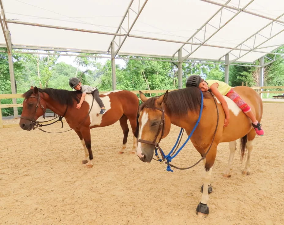 a couple of people riding horses