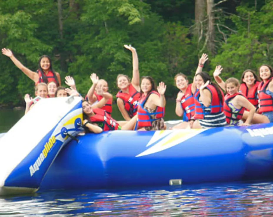 a group of people in a raft