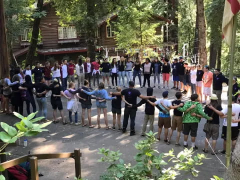 a group of people standing outside