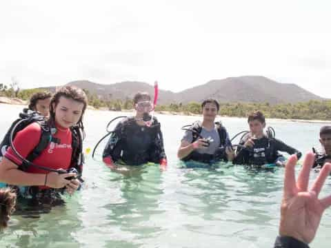 a group of people in water