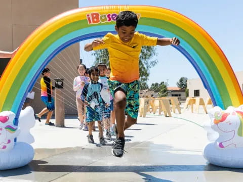 a boy jumping in the air