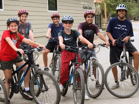 a group of people on bicycles