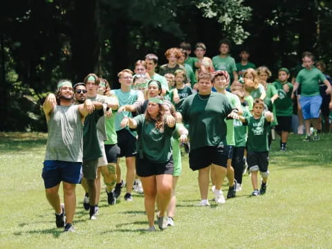 a group of people running