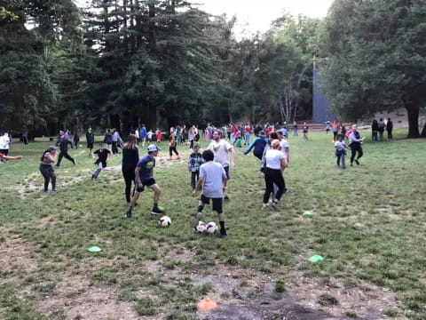 a group of people playing football