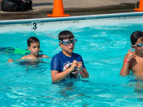 a group of people in a pool