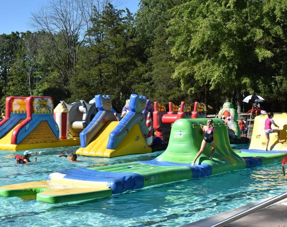 a group of people in a water park