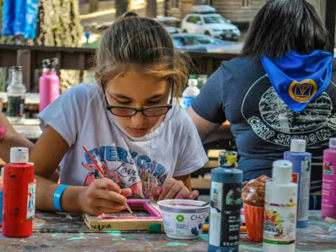 a couple of young girls painting