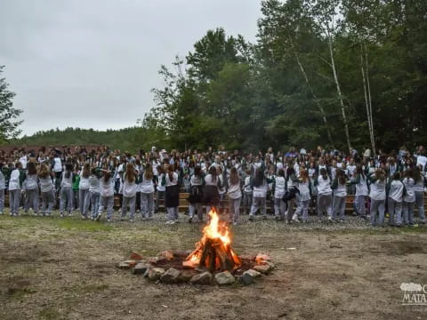 a group of people standing around a fire