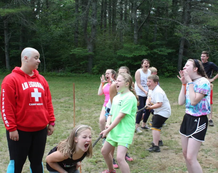 a group of people running