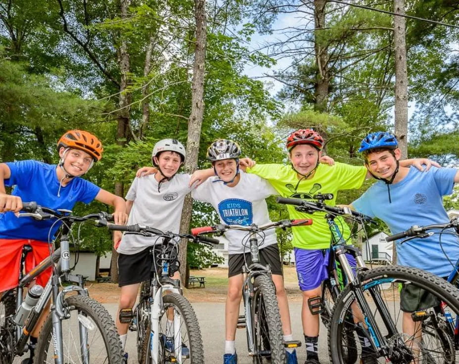 a group of people on bicycles