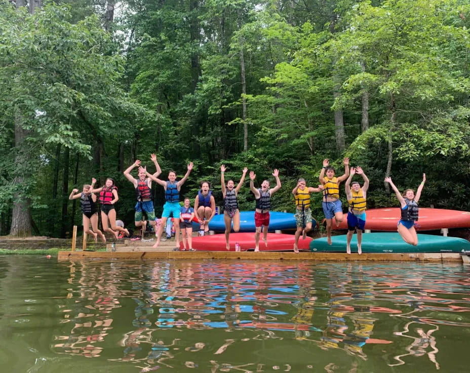 a group of people on a raft