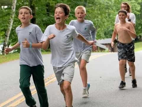 a group of people running