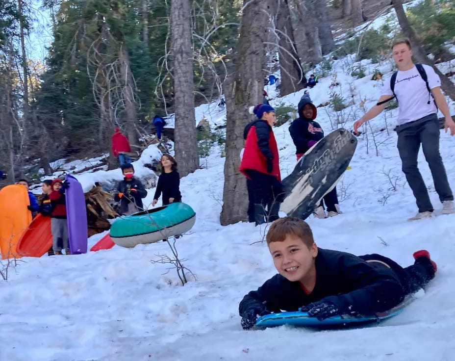 a group of people are skiing