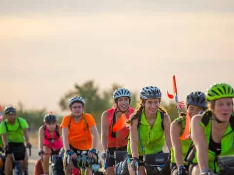 a group of people on bicycles