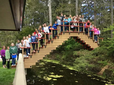 a group of people on stairs