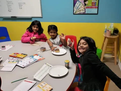 a person and two children sitting at a table